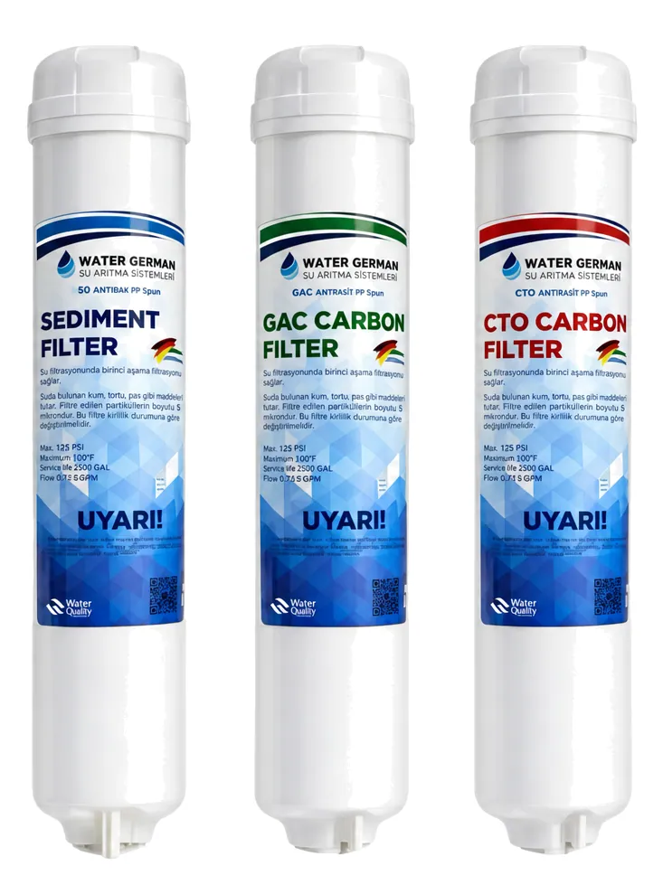 Water German 3'lü filtre seti: sediment, GAC karbon ve CTO karbon filtre